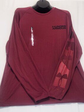 Under Armour Men 2XL Loose Velocity Graphic Long Sleeve Performance Shirt Maroon